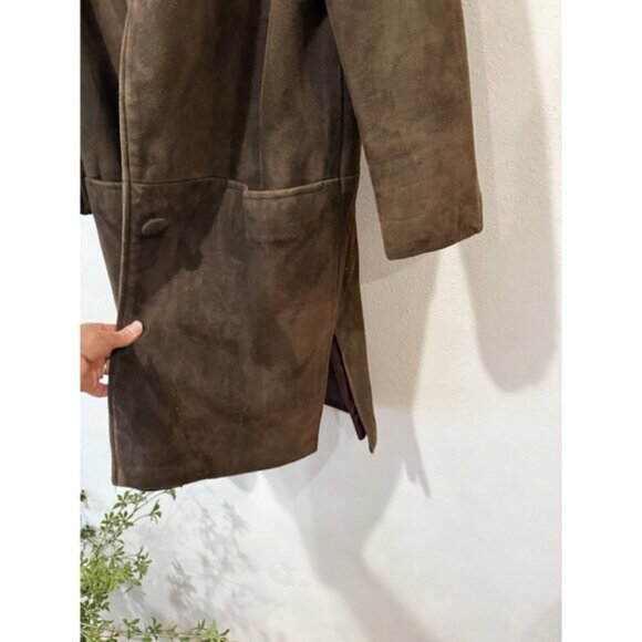 Vintage 70’s Suede Leather Coat Mink Collar Medium Chocolate Brown Button Up - Picture 4 of 4
